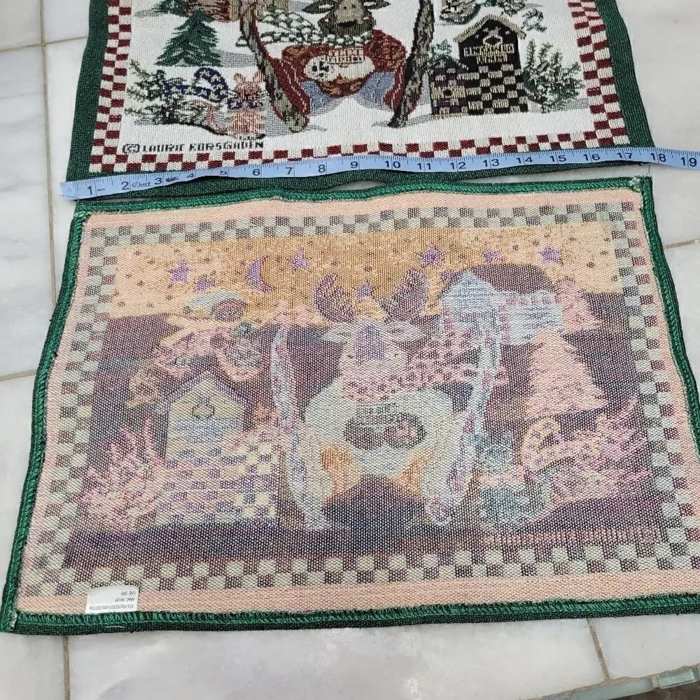 Lorie Korsgaden Cottage Cozy Moose Ski Christmas Embroidery Placemats, set of 2